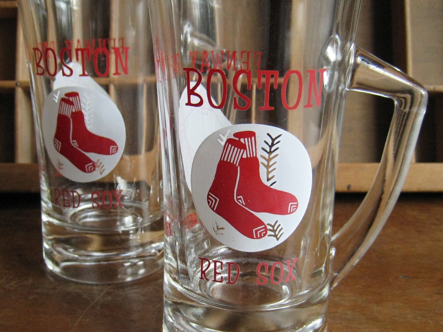 Boston Red Sox Glasses Vintage Baseball Beer Glasses 1960s