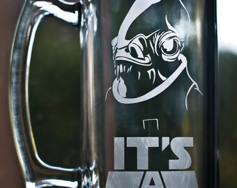 Star Wars - Admiral Ackbar "IT'S A TRAP" Custom Etched Glass Mug
