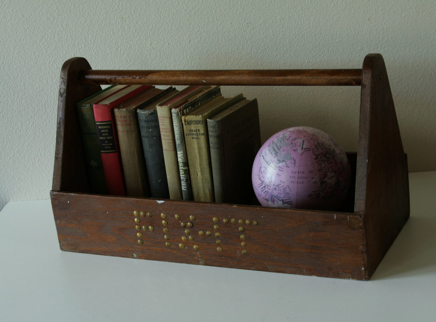 vintage large wooden tool caddy