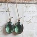 Green Turmaline Vintage Glass Earrings Upcycled Jewelry Repurosed Emerald Vintage Jewel Earrings Antiqued Brass