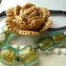 Golden Rose Crochet Necklace - Crocheted Rose Jewelry - Statement Necklace - Hand Crochet - Teal Glass