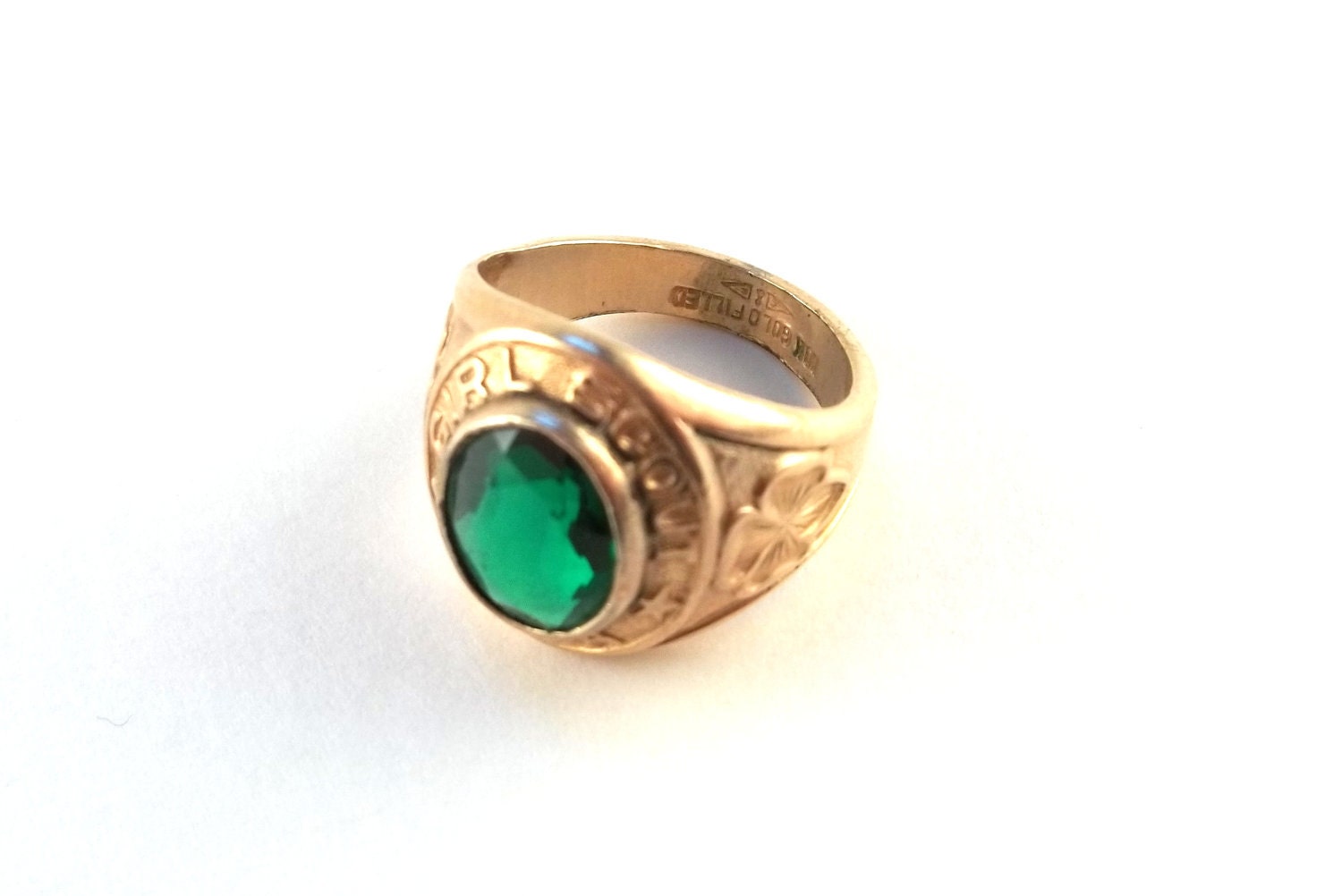 Vintage Girl Scouts Ring 10K Gold Filled with Green Stone