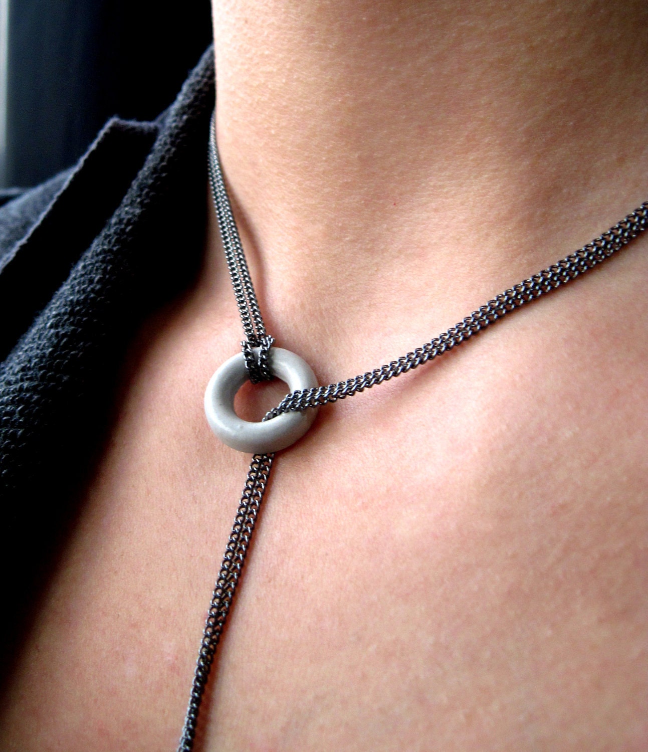 Concrete and Gunmetal Lariat Necklace by BEREZKI on Etsy