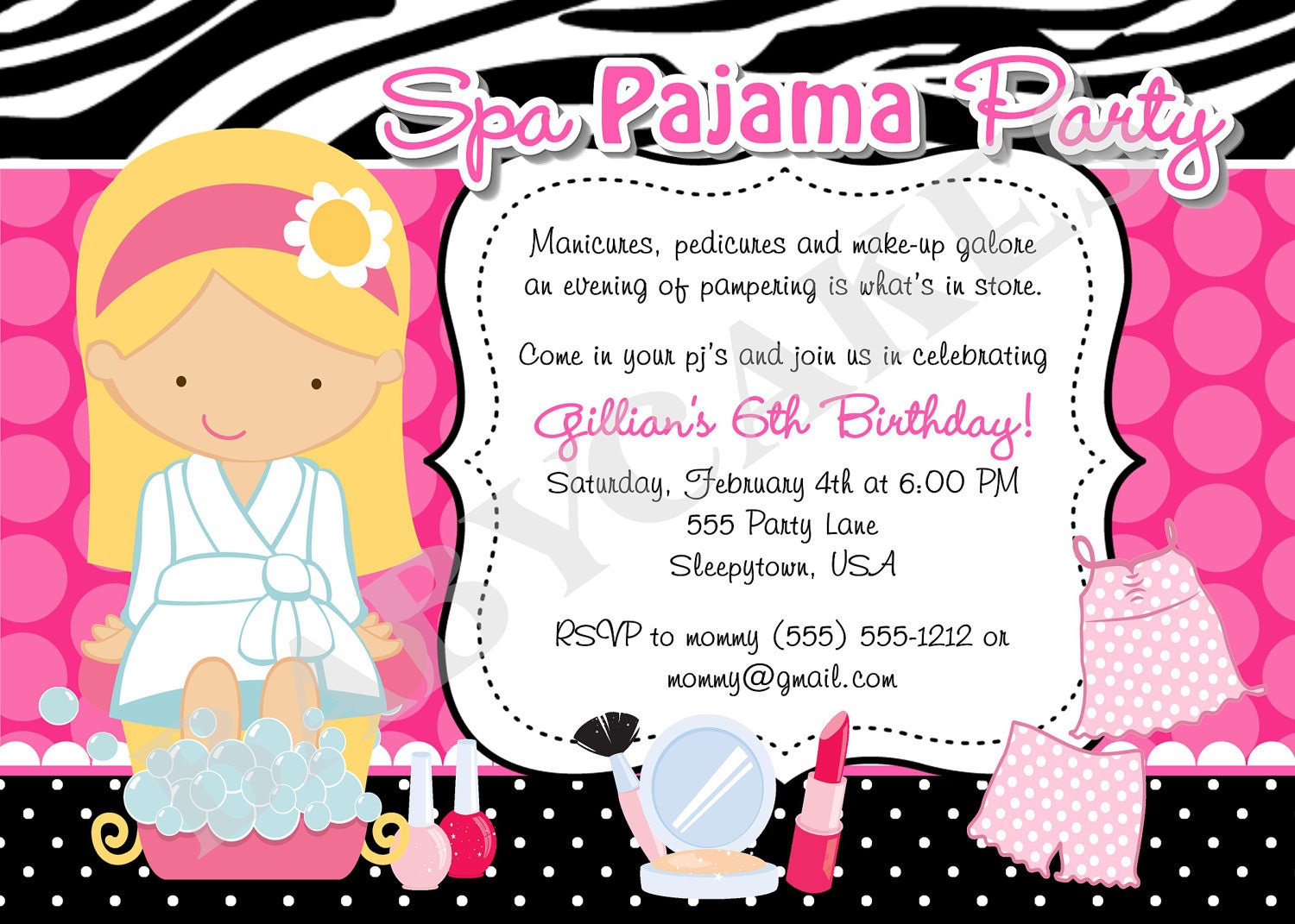 Pajama Spa Party Invitations 1