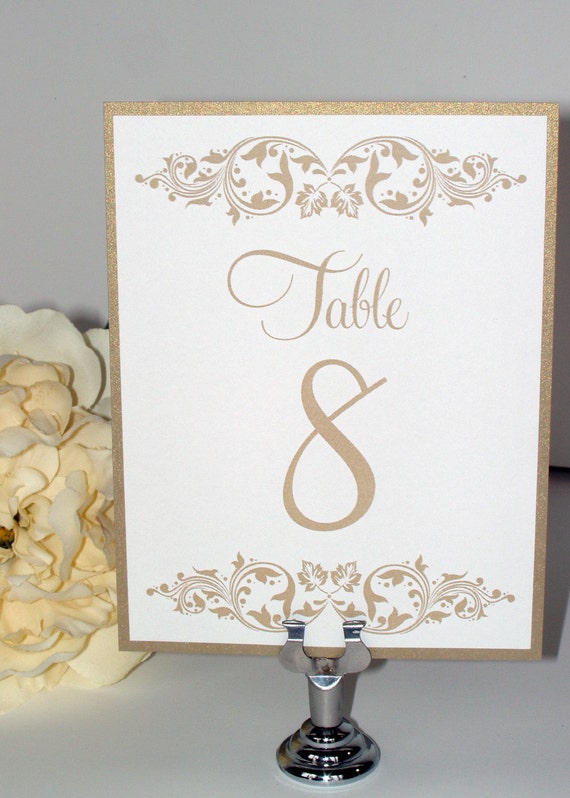 Download Items similar to Antique Gold Leaf Shimmer Metallic Wedding Reception Table Numbers Number Cards ...