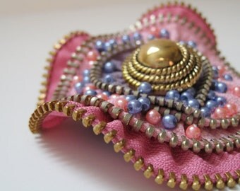 Purple & Pink Flower Zipper Brooch Pin