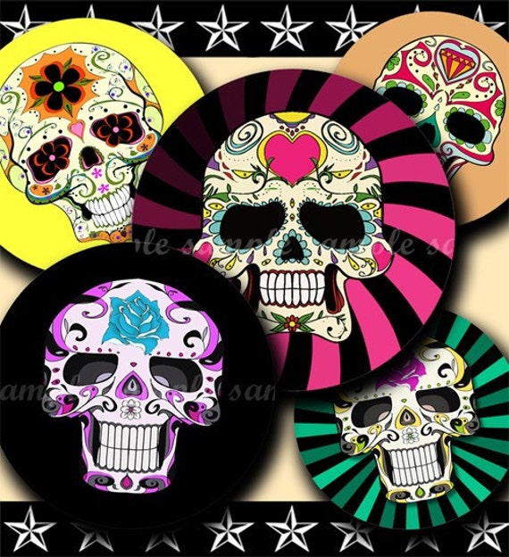 Instant Download Colorful Sugar Skulls 150 4x6 Bottle Cap