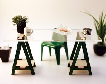 Miniature IKEA Inspired VIKA Desk Kit for 1:12 Scale Modern Dollhouse in Wood