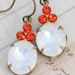 Clearance October Birthstone Earrings Vintage Earrings - Antique White Opal Glass & Orange Tangerine Rhinestones