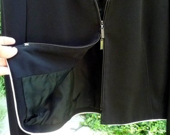 Zipper front Tailored Women's Jacket, Size 10, Black with White Piping
