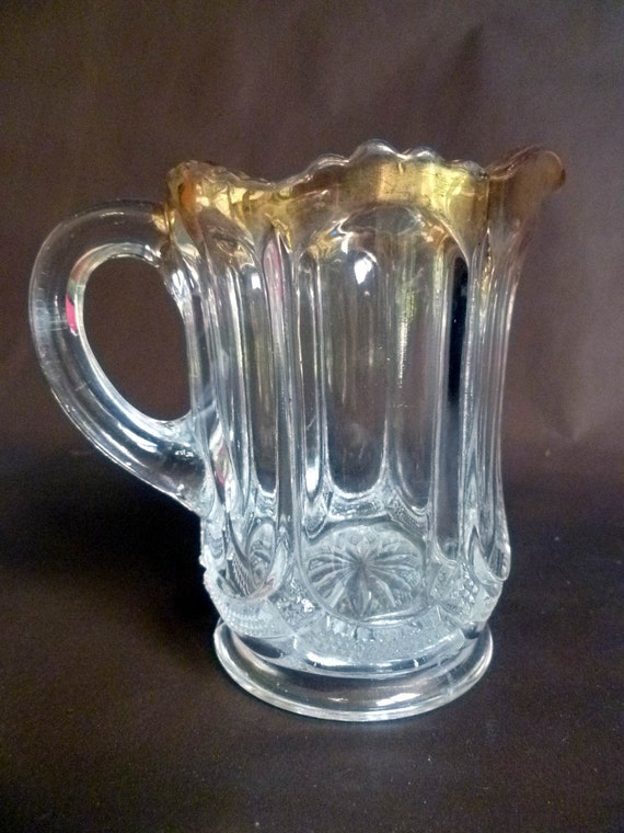 Antique pressed Glass creamer Pitcher gold by RebeccasVGVintage