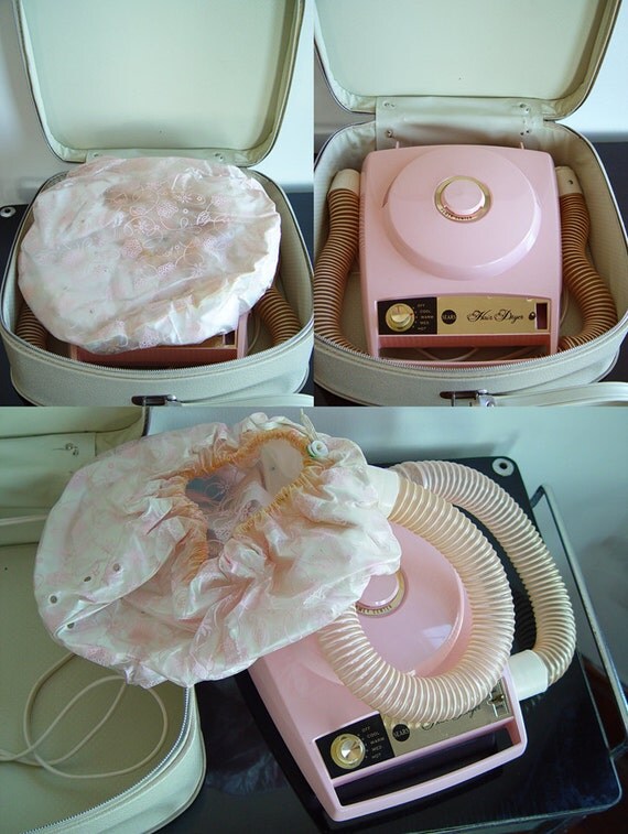 Vintage 1960s Sears Pink Hair Dryer Bouffant Cap Portable Hair