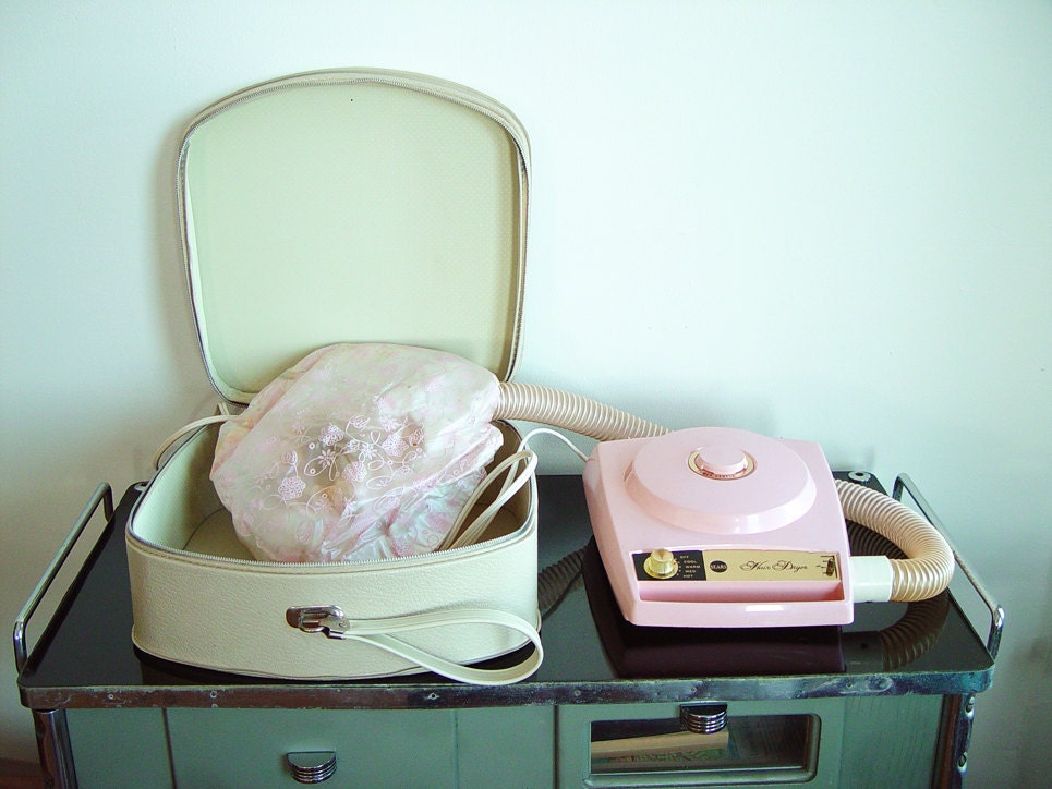 Vintage 1960s Sears Pink Hair Dryer Bouffant Cap Portable Hair