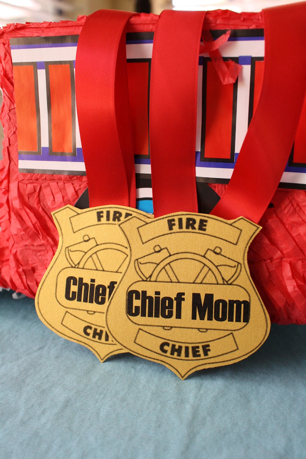 Fire Chief Gold and Red Badges for Firetruck Inspired Birthday