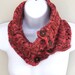 Hand knitted womens cowl scarf in Christmas Cherry Red & Chestnut merino yarn , wooden buttons