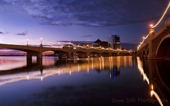 Items similar to Photo Tempe Town Lake Night Reflections 2 - Fine Art ...