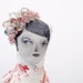 Romantic Lady Doll with Transparent Beads Wearing white with pink blossoms handmade fabric doll