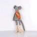 Autumn Mouse :Light Gray Mouse Wearing Light yellow Checkered socks and Orange scarf -handmade fabric doll