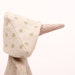Reserved for Dominique Light Natural canvas duck With Checkered beak Wearing Dotted in Light Green hat and Striped linen Pants