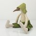 Beige Bird Doll - wearing retro spotted brown shirt , green dotted hat and corduroy pants - handmade duck