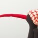 Rare species Black bird with red Longggg beak wearing dotted red hat and red Corduroy Pants - handmade doll