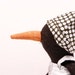 Plush Dark soft Black penguin or bird With orange beak and Dotted hat Wearing Black and White dress - handmade fabric doll