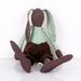 Easter Bunny - African Brown Rabbit doll- Wearing mint shirt Dotted blue and Brown Corduroy, handmade cloth doll