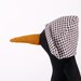 Dark soft penguin or bird Wearing Black and white checkered hat and striped jeans pants - handmade fabric doll