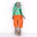 Olive parties rabbit Wearing a shirt with green dots And orange corduroy pants -handmade fabric doll