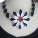 Vintage Necklace, Statement Necklace, Enamel Flower, Thermoset Necklace, Silver, Blue, White - Navy Blues