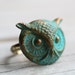 Owl Ring .. Verdigris Bird with Antique Gold