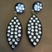 Vintage Black Lucite Pierced Earrings with Embedded Clear Rhinestones