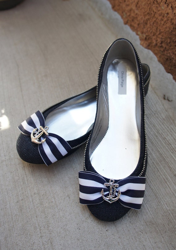 Olivia Paige Navy Sailor Anchor Pin Up style Shoe Clips