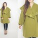 WoozWass Vintage Japanese 1970s Mustard/ grass green Big Shawl Collar Oversized Chunky Wool Coat with Fur Pompoms