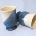 Two Handmade Pottery Denim Blue and CreamTumbler Cups Wine Goblets