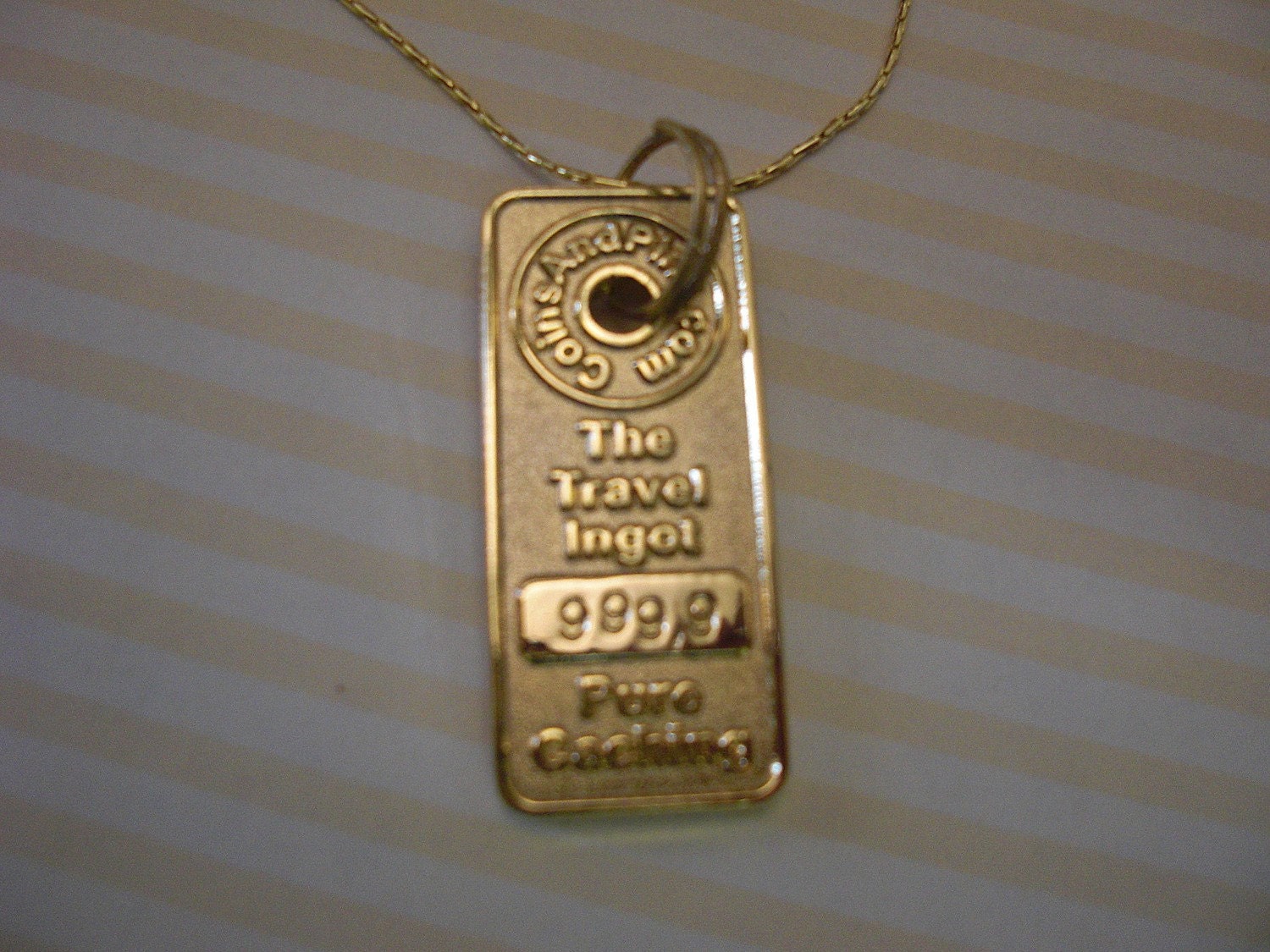 Geocaching Trackable Gold Ingot Necklace