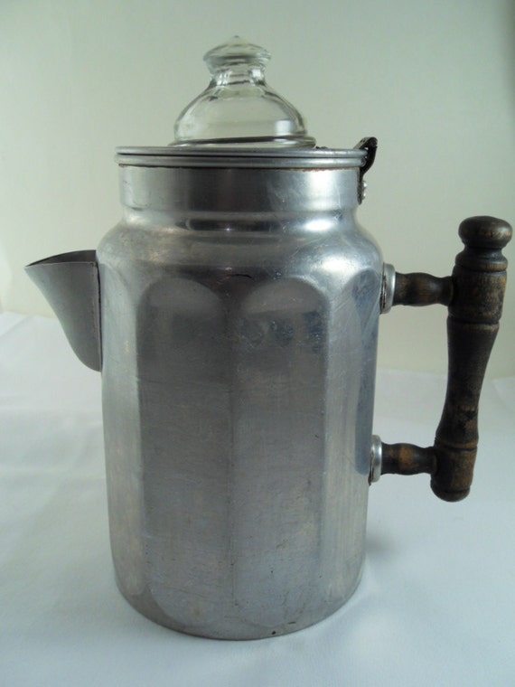 Antique Aluminum Coffee Pot with Wooden Handle 1912
