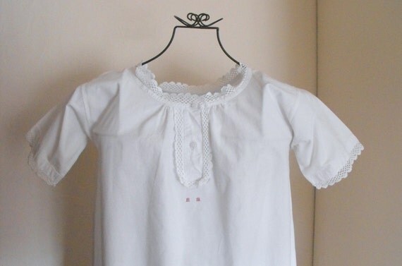 Nightgown Vintage French Fine Cotton with by Vintagefrenchlinens