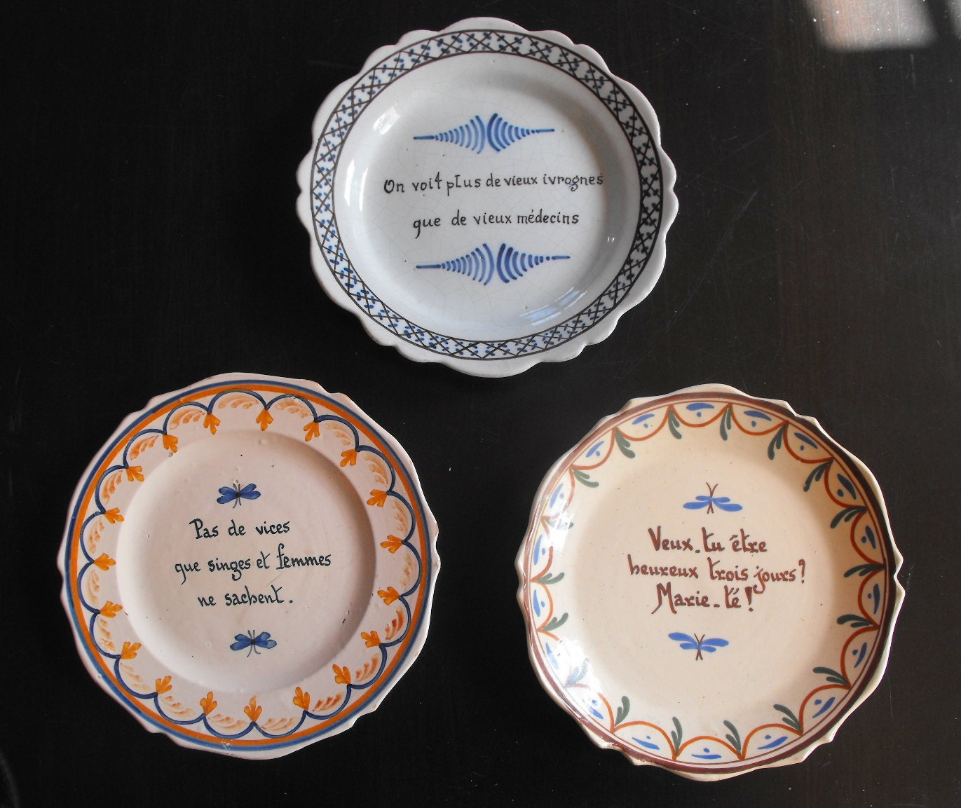 3 Vintage French Country Plates 3 with Maxims 'Charming