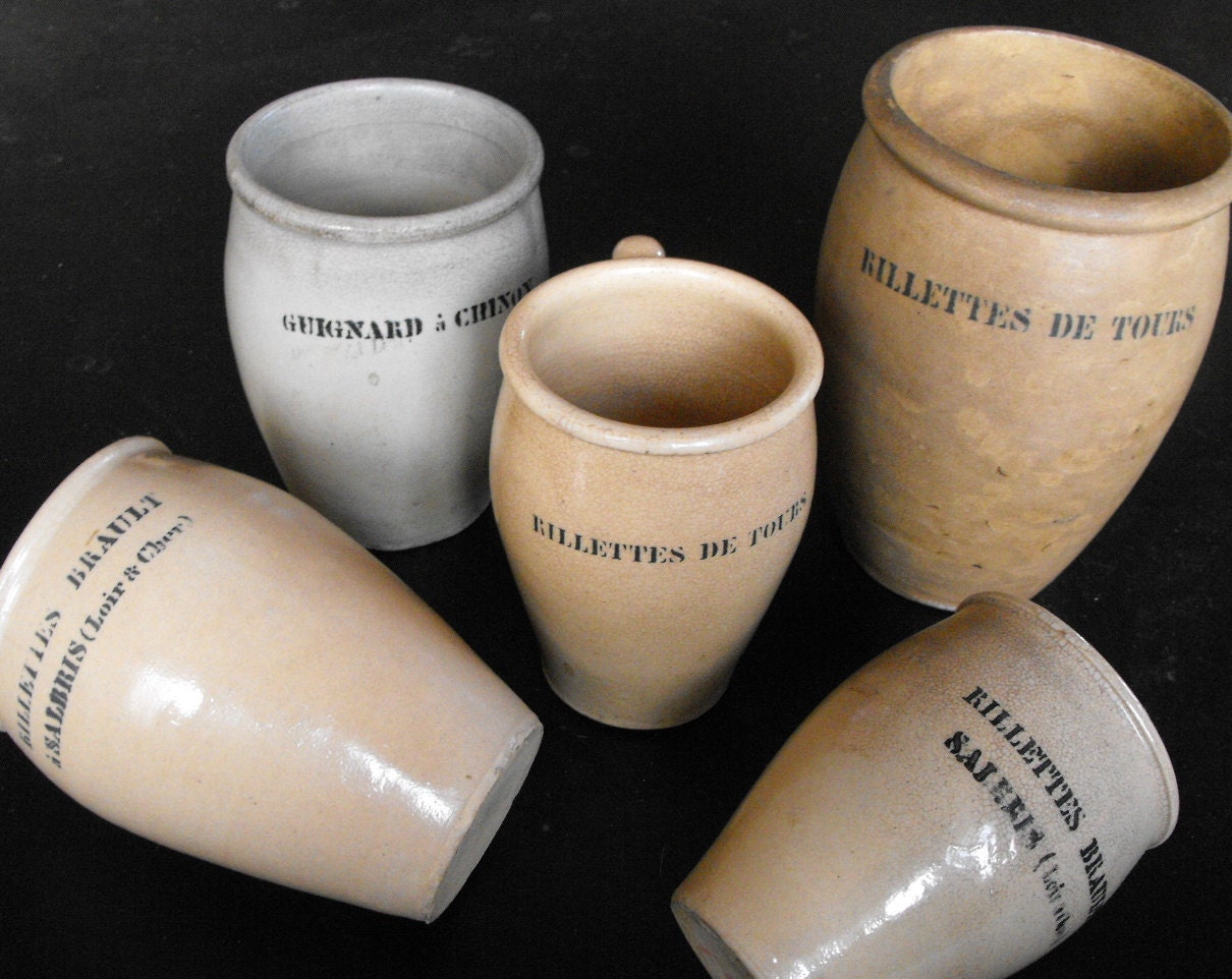 French Vintage Pottery Rillette Jars by Vintagefrenchlinens