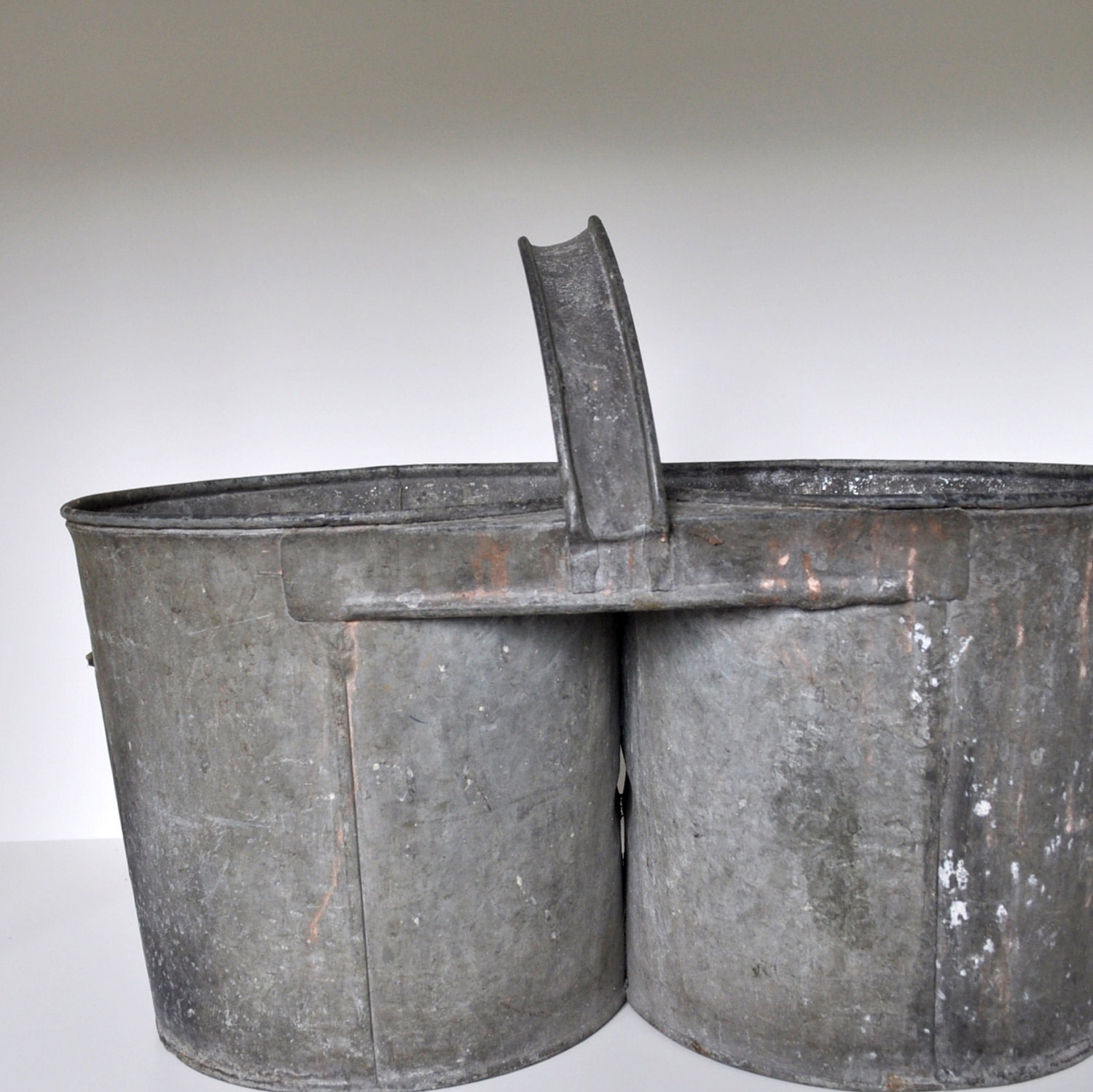 SALE Galvanized Vintage Double Bucket with Handle