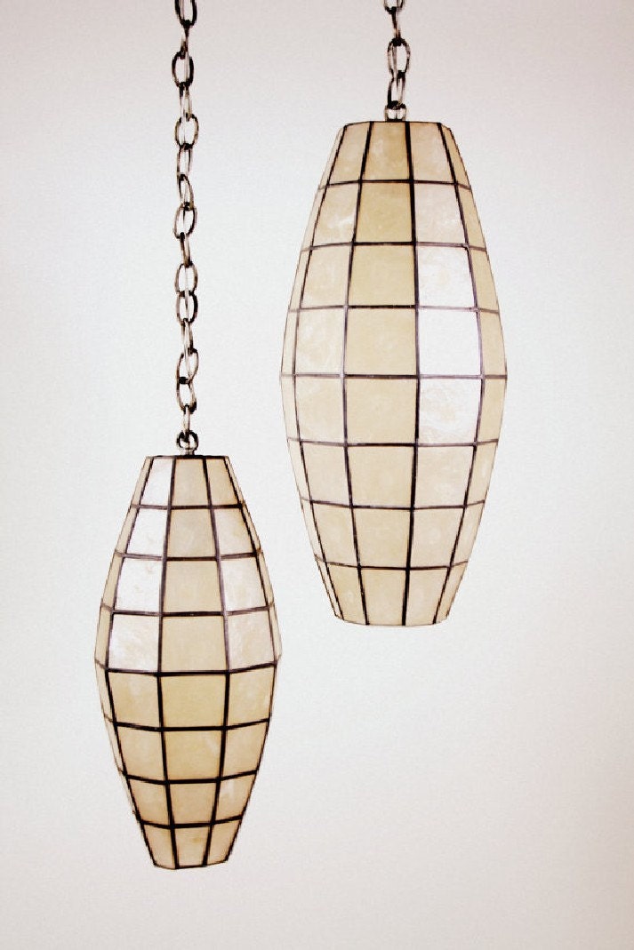 MidCentury Modern Capiz Shell Faceted Hanging Pendant Lamps