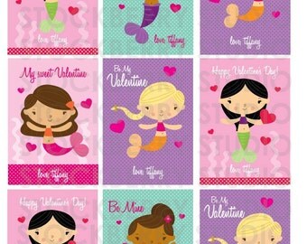 Mermaid Valentines Cards Girl Classroom Valentines Blue
