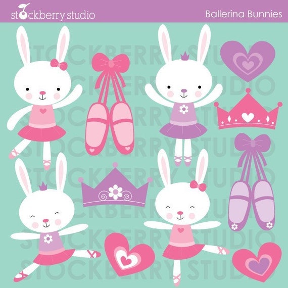 Ballerina Bunnies Personal and Commerical Use Clipart Set - INSTANT DOWNLOAD Il_570xn