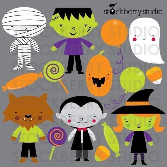 Halloween Characters Personal and Commerical Use Vector Clipart Set - Instant Download Il_570xn