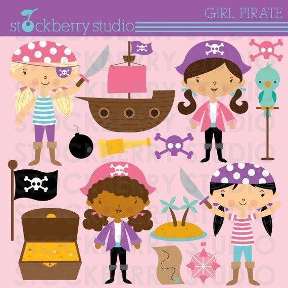 Girl Pirates Personal and Commercial Use Clipart Set Il_570xn