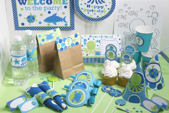 Under The Sea Birthday Decorations Printable - Under the Sea 1st Birthday - Under the Sea First Birthday Decorations - Ocean Birthday Party Il_570xn