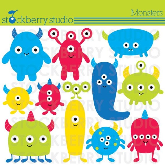 Monsters Personal and Commerical Use Clipart Set - INSTANT DOWNLOAD Il_570xn