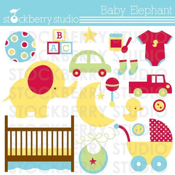 Baby Elephant Personal and Commerical Use Clipart Set - INSTANT DOWNLOAD Il_570xn