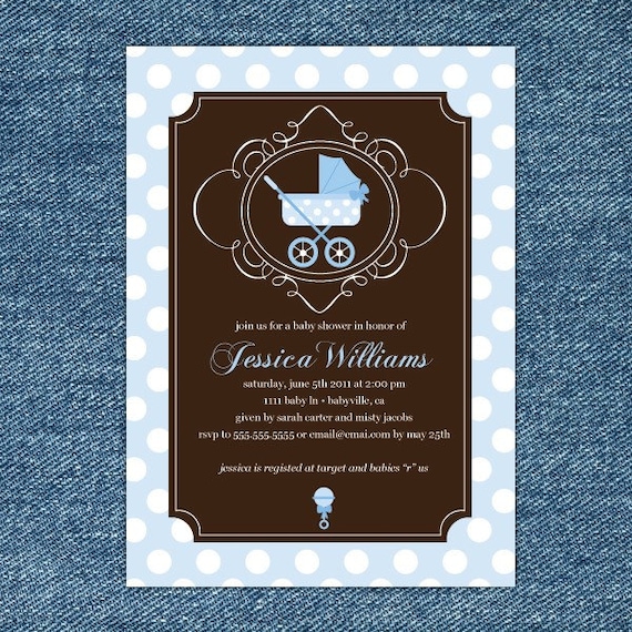 Blue Baby Carriage Boy Baby Shower Printable Invitation Il_570xn